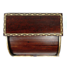 Load image into Gallery viewer, Antique French Mahogany Wood Dore Bronze Roll Top Tambour Door Desk Organizer Cabinet Stationary Box