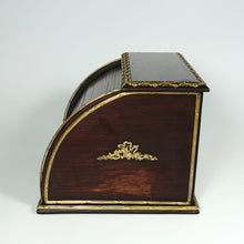 Load image into Gallery viewer, Antique French Mahogany Wood Dore Bronze Roll Top Tambour Door Desk Organizer Cabinet Stationary Box