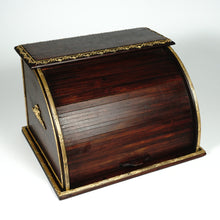 Load image into Gallery viewer, Antique French Mahogany Wood Dore Bronze Roll Top Tambour Door Desk Organizer Cabinet Stationary Box