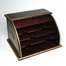 Load image into Gallery viewer, Antique French Mahogany Wood Dore Bronze Roll Top Tambour Door Desk Organizer Cabinet Stationary Box