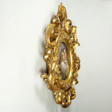 Load image into Gallery viewer, Antique German Hand Painted Porcelain Portrait Plaque, Mother & Daughter, Ornate Gilt Frame