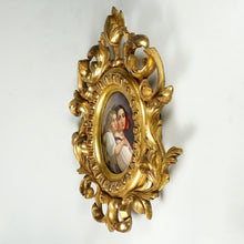 Load image into Gallery viewer, Antique German Hand Painted Porcelain Portrait Plaque, Mother & Daughter, Ornate Gilt Frame