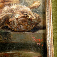 Load image into Gallery viewer, French Still Life Painting Staffy Dog Portrait & Hare, Duck Hunting Trophy, Edouard Auguste Ragu (1847-1923)