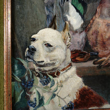 Load image into Gallery viewer, French Still Life Painting Staffy Dog Portrait & Hare, Duck Hunting Trophy, Edouard Auguste Ragu (1847-1923)