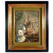 Load image into Gallery viewer, French Still Life Painting Staffy Dog Portrait & Hare, Duck Hunting Trophy, Edouard Auguste Ragu (1847-1923)