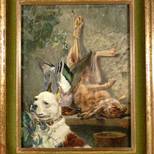 Load image into Gallery viewer, French Still Life Painting Staffy Dog Portrait & Hare, Duck Hunting Trophy, Edouard Auguste Ragu (1847-1923)