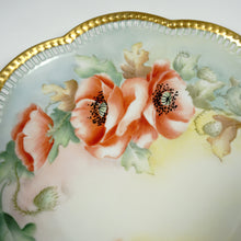Load image into Gallery viewer, Vintage German Hand Painted Porcelain Plate, Signed, Poppy Flowers, Gold Encrusted Pierced Rim
