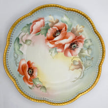 Load image into Gallery viewer, Vintage German Hand Painted Porcelain Plate, Signed, Poppy Flowers, Gold Encrusted Pierced Rim