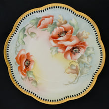 Load image into Gallery viewer, Vintage German Hand Painted Porcelain Plate, Signed, Poppy Flowers, Gold Encrusted Pierced Rim