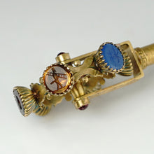 Load image into Gallery viewer, Antique 12K Yellow Gold Austro-Hungarian Wax Seal Wheel, Lucky Charm Gemstone Intaglios, Citrine, Amethyst, Ruby, Onyx Handle