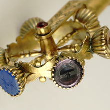 Load image into Gallery viewer, Antique 12K Yellow Gold Austro-Hungarian Wax Seal Wheel, Lucky Charm Gemstone Intaglios, Citrine, Amethyst, Ruby, Onyx Handle