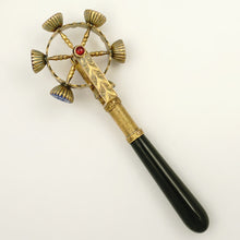 Load image into Gallery viewer, Antique 12K Yellow Gold Austro-Hungarian Wax Seal Wheel, Lucky Charm Gemstone Intaglios, Citrine, Amethyst, Ruby, Onyx Handle