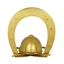 Load image into Gallery viewer, Antique English Brass Inkwell Desk Stand Jockey Cap Equestrian Horse Racing