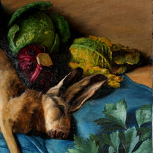Load image into Gallery viewer, Antique Oil on Canvas German Still Life Painting Rabbit & Vegetables, 1890