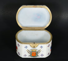 Load image into Gallery viewer, Antique Bohemian Opaline Glass Box Armorial Hand Painted Coat of Arms