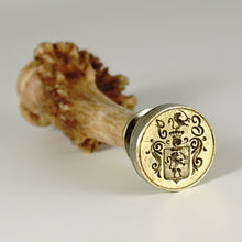 Load image into Gallery viewer, Antique French Carved Deer Antler Wax Seal Desk Stamp, Armorial Intaglio Matrix, de Chaignon Family Coat of Arms