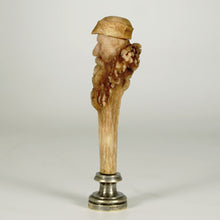 Load image into Gallery viewer, Antique French Carved Deer Antler Wax Seal Desk Stamp, Armorial Intaglio Matrix, de Chaignon Family Coat of Arms