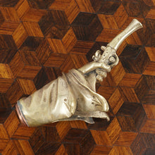 Load image into Gallery viewer, Antique Armorial Wax Seal Desk Stamp, Bronze or Brass Figural Hand & Pistol, Polish Coat of Arms Familial Crest Matrix