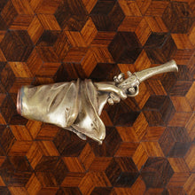 Load image into Gallery viewer, Antique Armorial Wax Seal Desk Stamp, Bronze or Brass Figural Hand & Pistol, Polish Coat of Arms Familial Crest Matrix