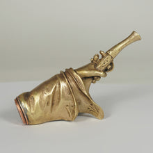 Load image into Gallery viewer, Antique Armorial Wax Seal Desk Stamp, Bronze or Brass Figural Hand & Pistol, Polish Coat of Arms Familial Crest Matrix