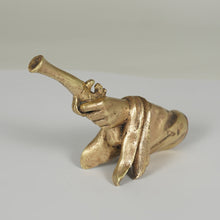 Load image into Gallery viewer, Antique Armorial Wax Seal Desk Stamp, Bronze or Brass Figural Hand & Pistol, Polish Coat of Arms Familial Crest Matrix