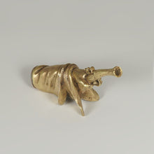 Load image into Gallery viewer, Antique Armorial Wax Seal Desk Stamp, Bronze or Brass Figural Hand & Pistol, Polish Coat of Arms Familial Crest Matrix