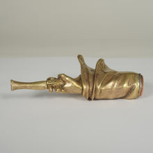 Load image into Gallery viewer, Antique Armorial Wax Seal Desk Stamp, Bronze or Brass Figural Hand & Pistol, Polish Coat of Arms Familial Crest Matrix