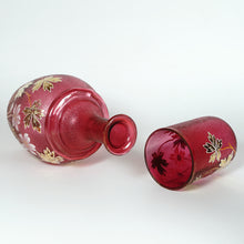 Load image into Gallery viewer, Victorian Cranberry Glass Enamel Carafe Set, Bedside Decanter, Tumble Up, Cup & Saucer