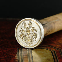 Load image into Gallery viewer, Antique Silver Armorial Wax Seal, Rooster & Sword Coat of Arms Desk Stamp