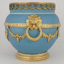 Load image into Gallery viewer, Antique Wedgwood Blue Jasperware Cache Pot Vase Gilt Bronze Mounts
