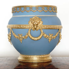 Load image into Gallery viewer, Antique Wedgwood Blue Jasperware Cache Pot Vase Gilt Bronze Mounts