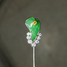 Load image into Gallery viewer, Art Deco Carved Jade & Yellow Diamond 18K Gold Stick Pin
