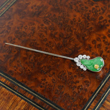 Load image into Gallery viewer, Art Deco Carved Jade & Yellow Diamond 18K Gold Stick Pin