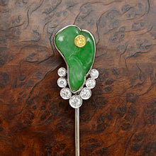 Load image into Gallery viewer, Art Deco Carved Jade & Yellow Diamond 18K Gold Stick Pin