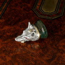 Load image into Gallery viewer, Antique Victorian Silver & Gold Wolf Wax Seal, Ruby Eyes, Bloodstone Matrix