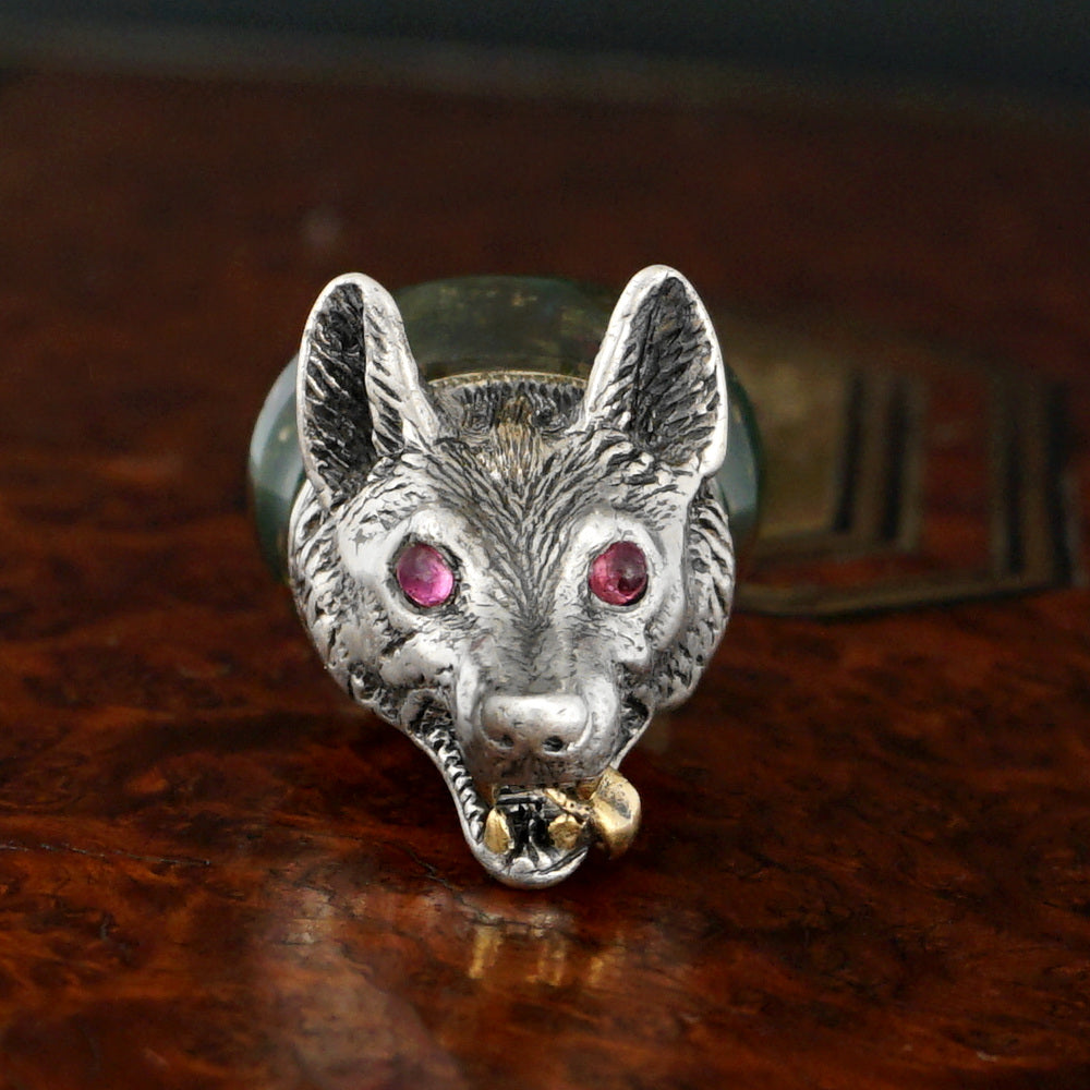 Antique Victorian Silver & Gold Wolf Wax Seal, Ruby Eyes, Bloodstone M –  The Antique Boutique