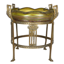 Load image into Gallery viewer, Antique Bohemian Iridescent Art Glass Bowl Art Nouveau Centerpiece