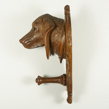 Load image into Gallery viewer, Antique Black Forest Hand Carved Wood Figural Dog Head Coat Hook, Wall Mount, Glass Eyes
