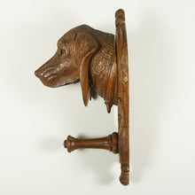 Load image into Gallery viewer, Antique Black Forest Hand Carved Wood Figural Dog Head Coat Hook, Wall Mount, Glass Eyes
