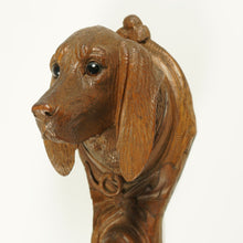 Load image into Gallery viewer, Antique Black Forest Hand Carved Wood Figural Dog Head Coat Hook, Wall Mount, Glass Eyes