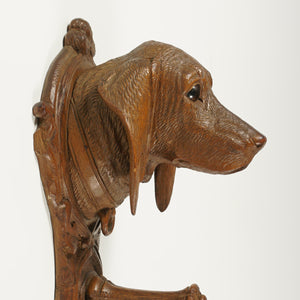 Antique Black Forest Hand Carved Wood Figural Dog Head Coat Hook, Wall Mount, Glass Eyes