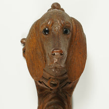 Load image into Gallery viewer, Antique Black Forest Hand Carved Wood Figural Dog Head Coat Hook, Wall Mount, Glass Eyes