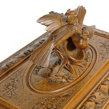 Load image into Gallery viewer, Antique Swiss Black Forest Hand Carved Wood Cigar Cabinet Box, Birds
