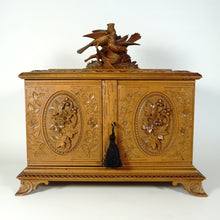 Load image into Gallery viewer, Antique Swiss Black Forest Hand Carved Wood Cigar Cabinet Box, Birds