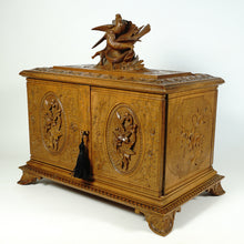 Load image into Gallery viewer, Antique Swiss Black Forest Hand Carved Wood Cigar Cabinet Box, Birds