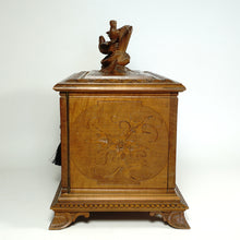 Load image into Gallery viewer, Antique Swiss Black Forest Hand Carved Wood Cigar Cabinet Box, Birds