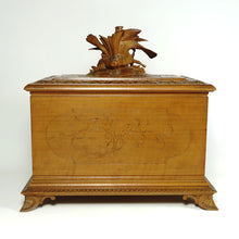 Load image into Gallery viewer, Antique Swiss Black Forest Hand Carved Wood Cigar Cabinet Box, Birds