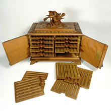 Load image into Gallery viewer, Antique Swiss Black Forest Hand Carved Wood Cigar Cabinet Box, Birds