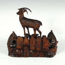 Load image into Gallery viewer, Antique Black Forest Double Inkwell, Hand Carved Wood Ibex Figure
