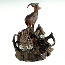 Load image into Gallery viewer, Antique Black Forest Double Inkwell, Hand Carved Wood Ibex Figure